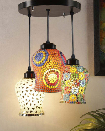 Classic Elegance Mosaic Cluster Three Hanging Lamps | 10 x 20 inches