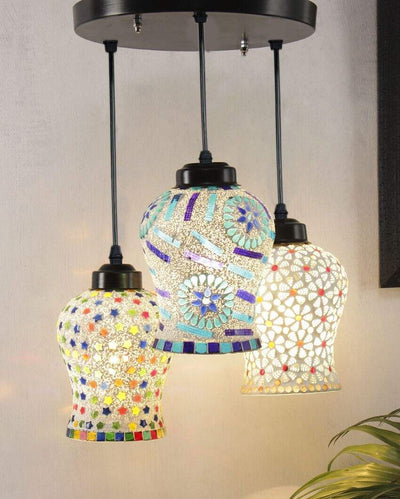 Aesthetics Design Mosaic Cluster Three Hanging Lamps | 10 x 20 inches