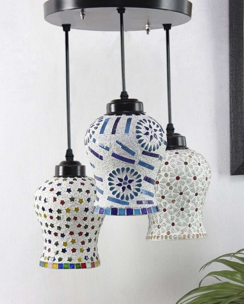 Multicolor Aesthetics Design Mosaic Cluster Three Hanging Lamps | 10 x 20 inches