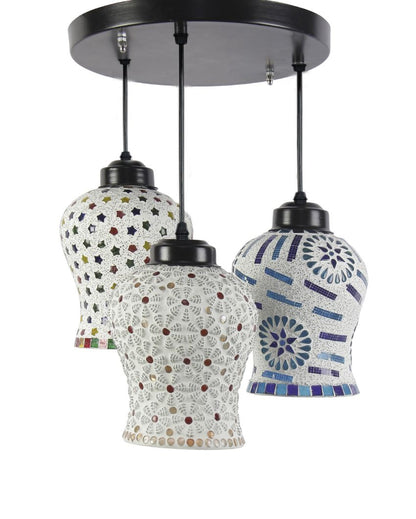 Multicolor Aesthetics Design Mosaic Cluster Three Hanging Lamps | 10 x 20 inches