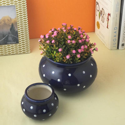 Blue Modern Matka Ceramic Planter | Blue | Plant Not Included