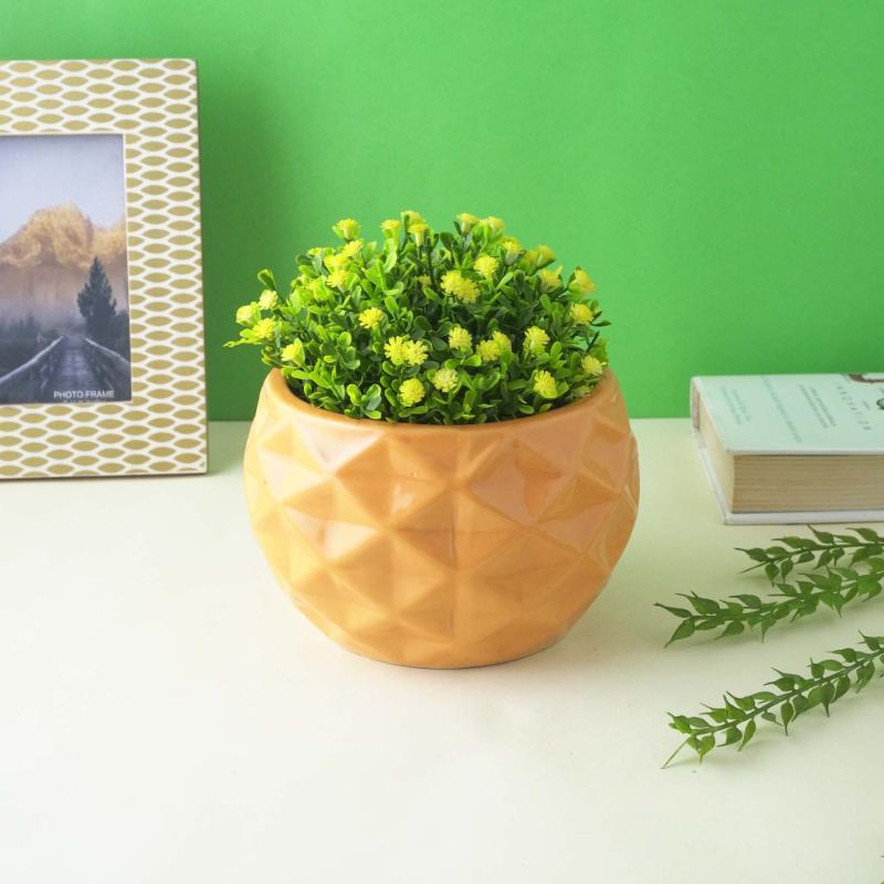 Orange Round Textured Ceramic Planter