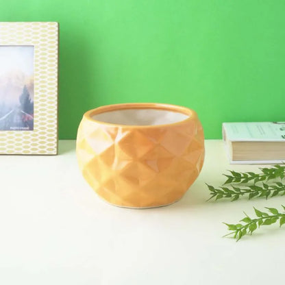 Orange Round Textured Ceramic Planter