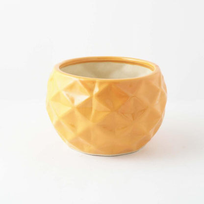 Orange Round Textured Ceramic Planter