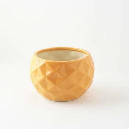 Orange Round Textured Ceramic Planter