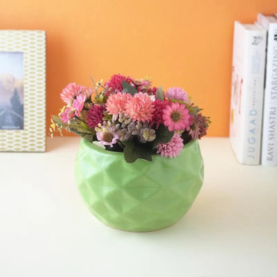 Green Round Textured Ceramic Planter | Plant Not Included