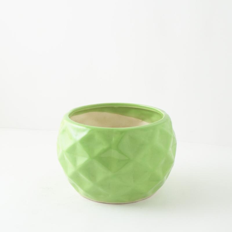 Green Round Textured Ceramic Planter