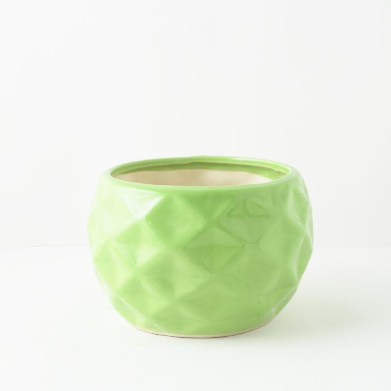 Green Round Textured Ceramic Planter
