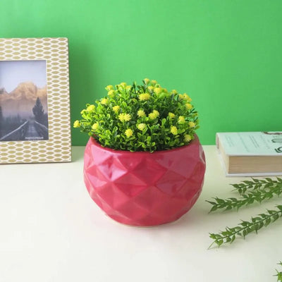 Red Round Textured Ceramic Planter