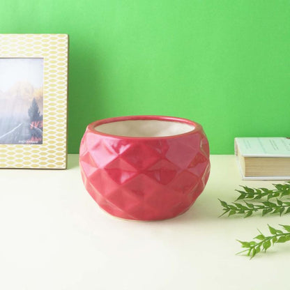 Red Round Textured Ceramic Planter