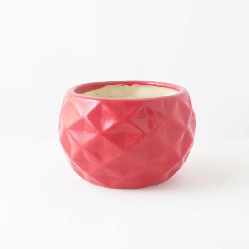 Red Round Textured Ceramic Planter