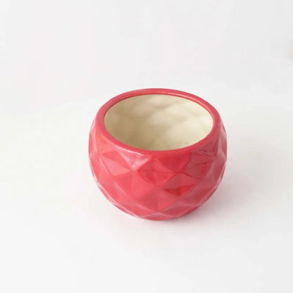 Red Round Textured Ceramic Planter