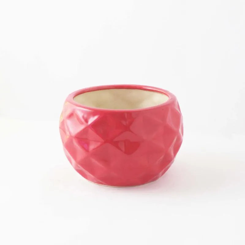 Red Round Textured Ceramic Planter