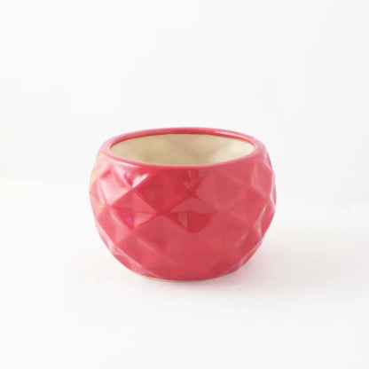 Red Round Textured Ceramic Planter