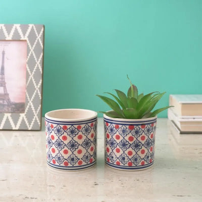 Floral Geometric Ceramic Planter | Set of 2 | Plant Not Included