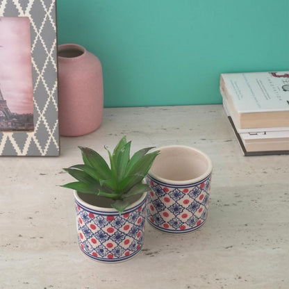 Floral Geometric Ceramic Planter | Set of 2