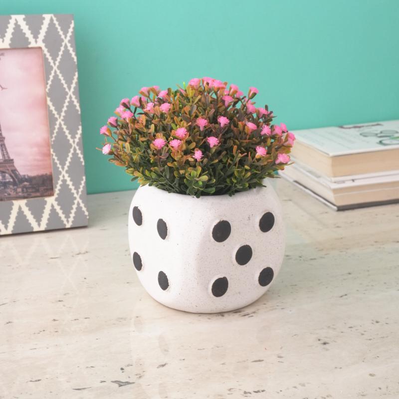 White Dice Ceramic Planter