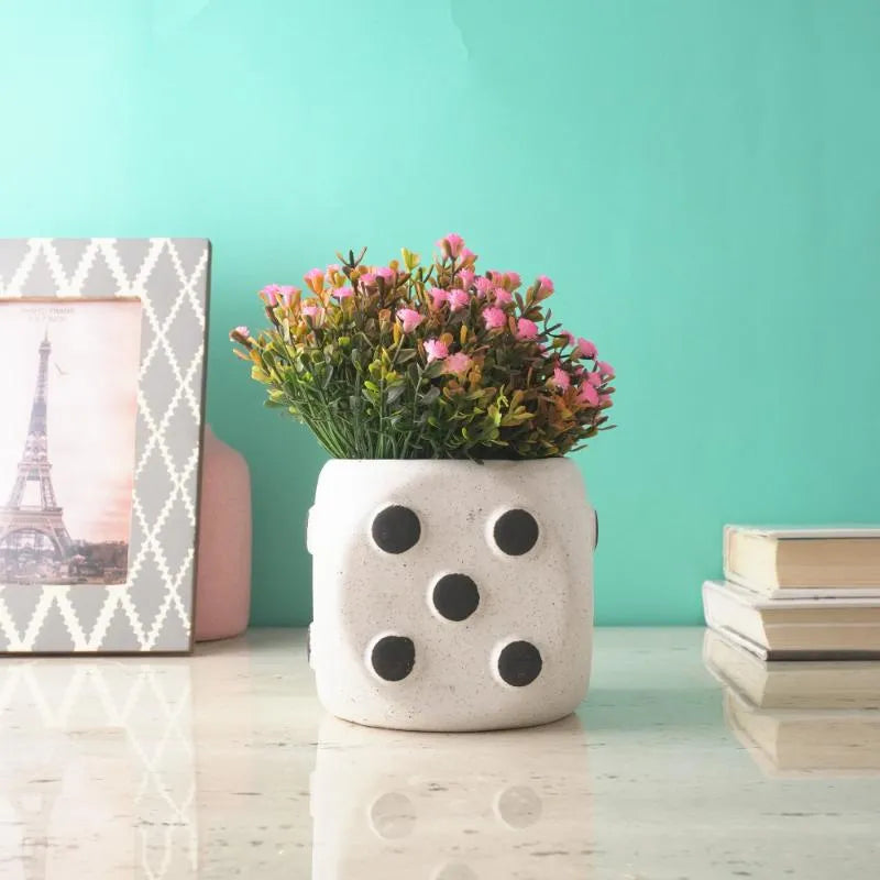 White Dice Ceramic Planter