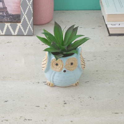 Blue Ceramic Owl Planter | Blue | Plant Not Included