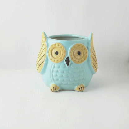Blue Ceramic Owl Planter