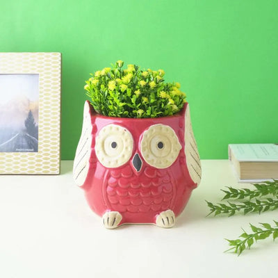 Red Ceramic Owl Planter