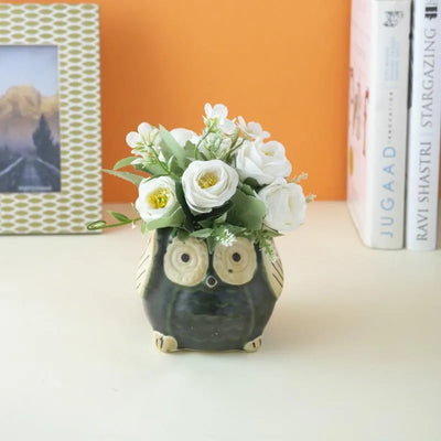 Green Ceramic Owl Planter | Plant Not Included