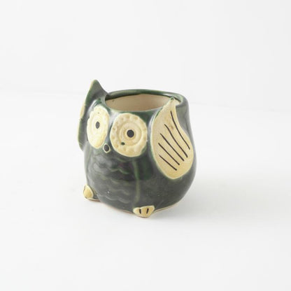 Green Ceramic Owl Planter