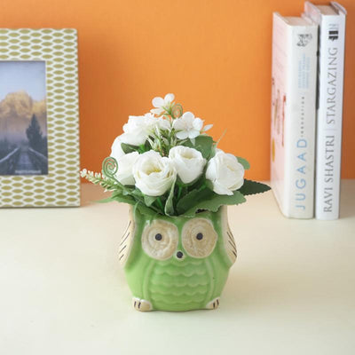 Light Green Ceramic Owl Planter