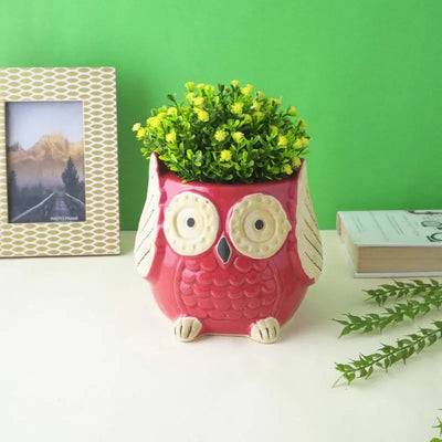 Red Small Ceramic Owl Planter