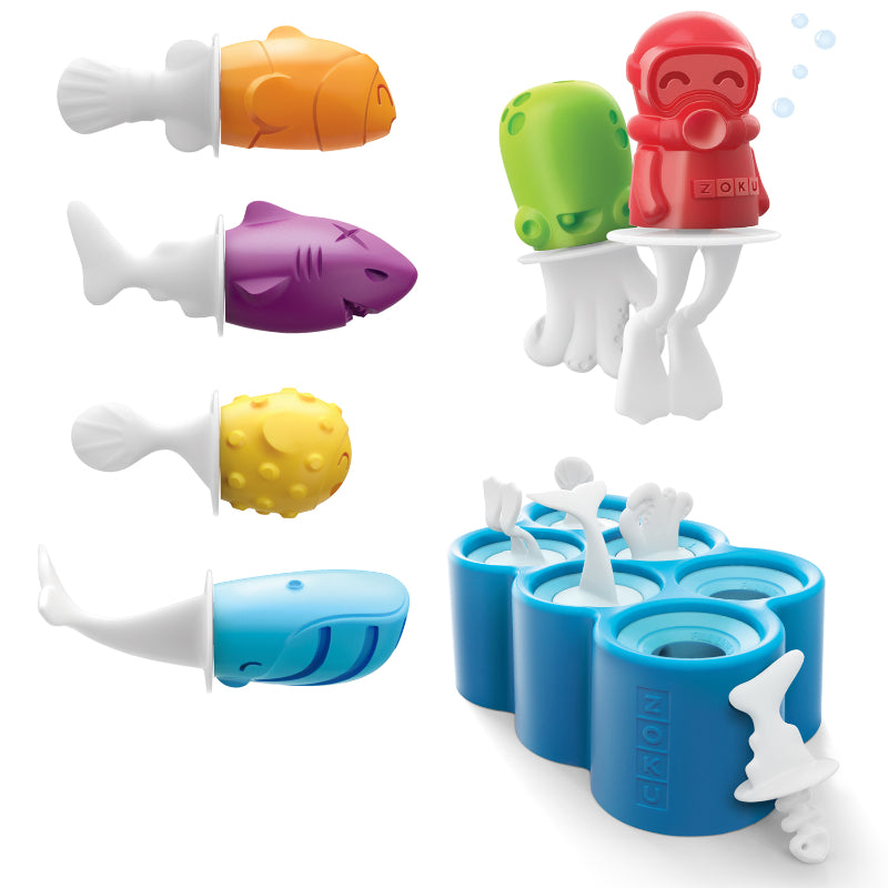 Fish Blue Ice Pop Maker with 6 Popsicle Molds Default Title