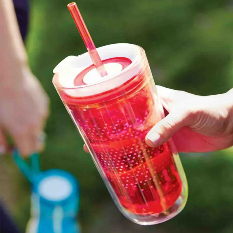 Red Plastic Travel Tumbler with Straw Dusaan