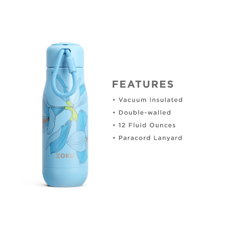 Sky Lily Blue Stainless Steel Vaccum Insulated Water Bottle | 350ml Default Title