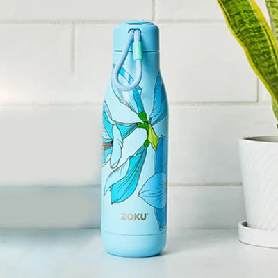 Stainless Steel Vaccum Insulated Blue Sky Lily Floral Water Bottle | 750ml Default Title