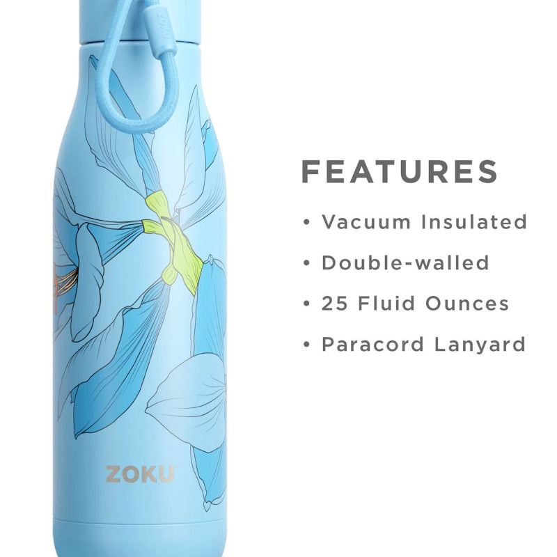 Stainless Steel Vaccum Insulated Blue Sky Lily Floral Water Bottle | 750ml Default Title