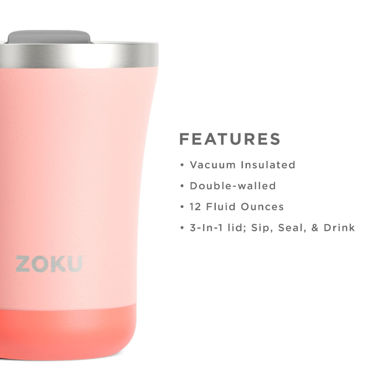 3 in 1 Stainless Steel Vaccum Insulated Tumbler | 350ml | Multiple Colors Pink