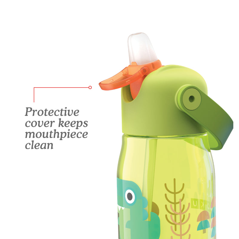 Green Kids Flip Straw Bottle with Straw & Carrying Cord | 415ml Default Title