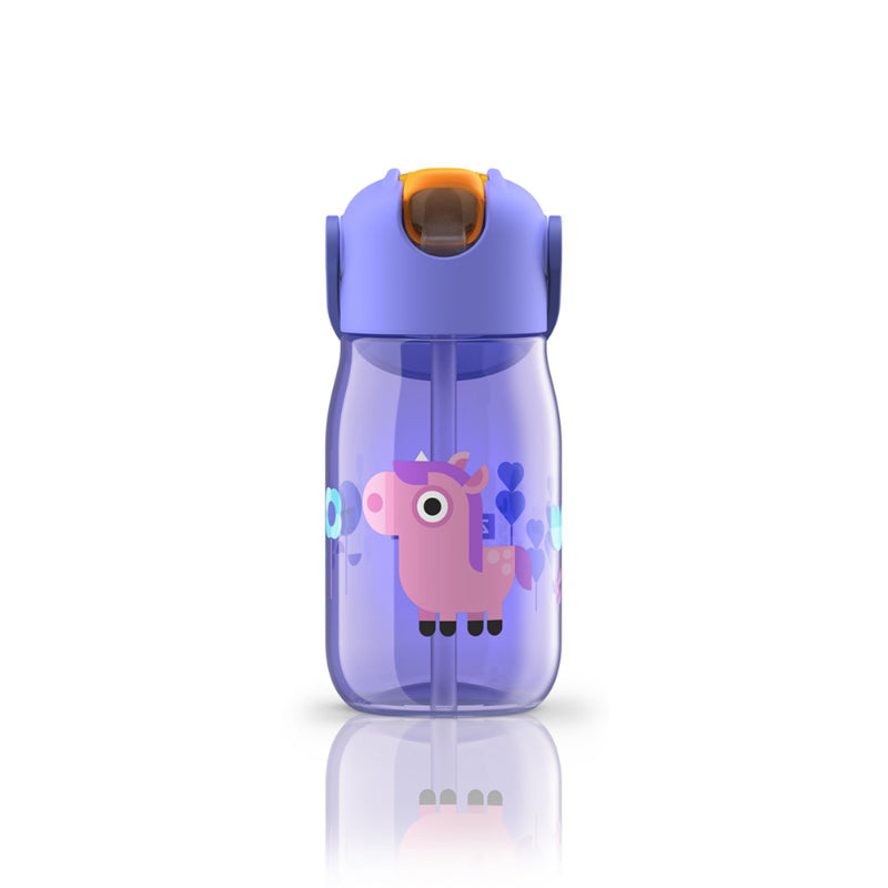 Purple Kids Flip Straw Bottle with Straw & Carrying Cord | 415ml Default Title
