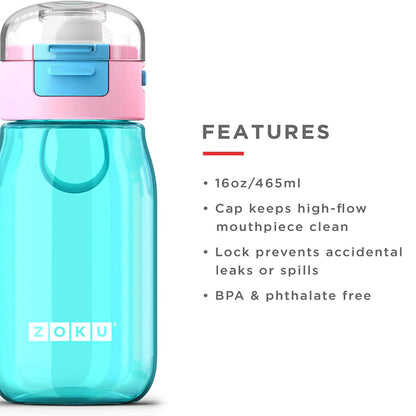 Kids Flip Gulp Bottle with Carrying Cord | 475ml | Multiple Colors Teal