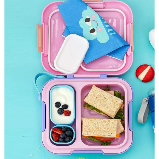 Neat Bento Jr. Kids Lunch Box with Attached Tray and 2 Containers | Multiple Colors Pink