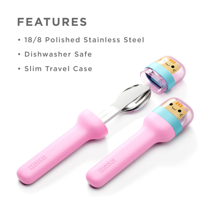 Kitty Kids Pocket Stainless Steel Cutlery with Pink Travel Case Default Title