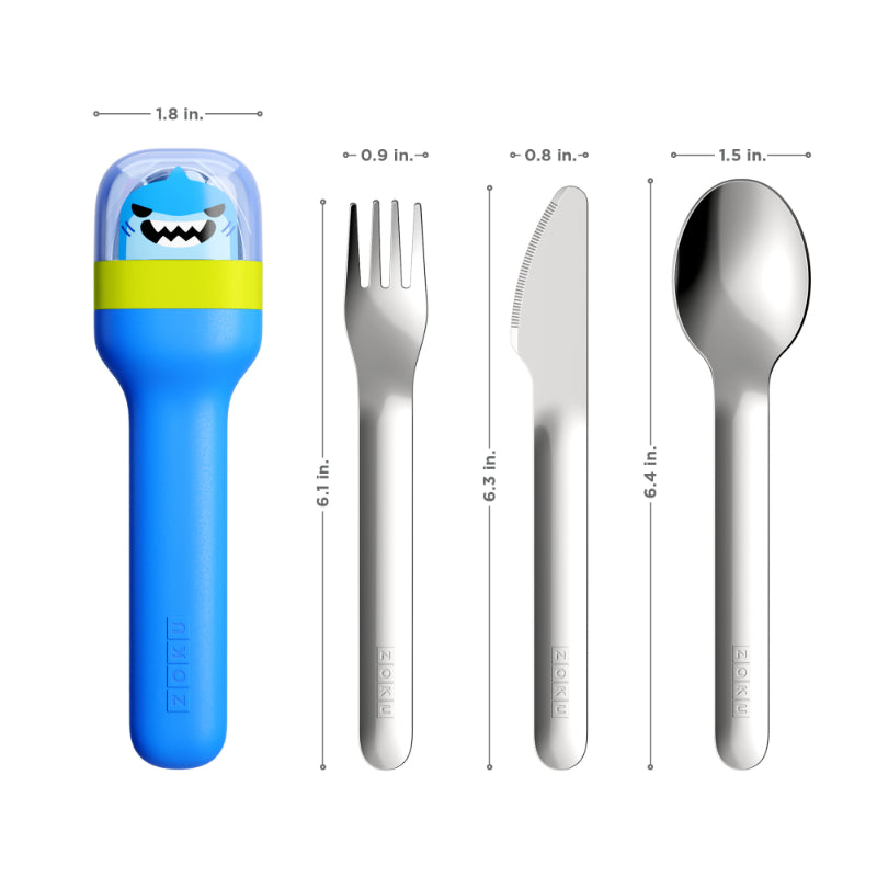Shark Kids Pocket Stainless Steel Cutlery with Blue Travel Case Default Title
