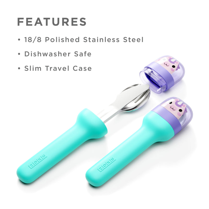 Unicorn Kids Pocket Stainless Steel Cutlery with Teal Travel Case Default Title