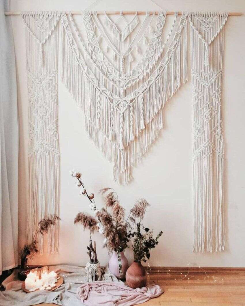 Arrow Design Large Macrame Curtain Wedding Arch | 50 x 70 inches