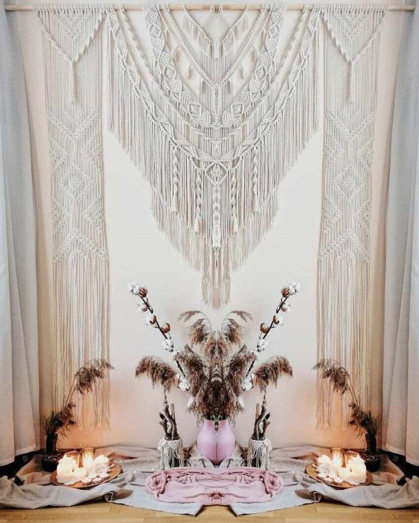 Arrow Design Large Macrame Curtain Wedding Arch | 50 x 70 inches