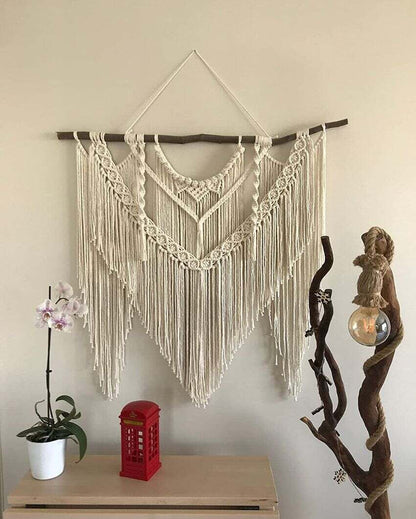 Natural Driftwood Walls Bohemian Decor Macrame Tapestry Wall Decor | 36 x 34 inches