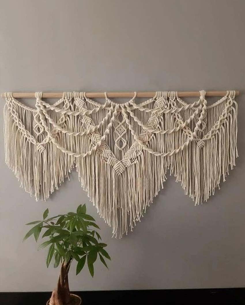 Tassel Natural Driftwood Bohemian Macrame Tapestry Wall Hanging | 40 x 32 inches