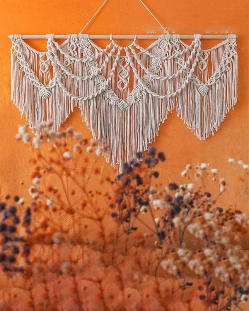 Tassel Natural Driftwood Bohemian Macrame Tapestry Wall Hanging | 40 x 32 inches