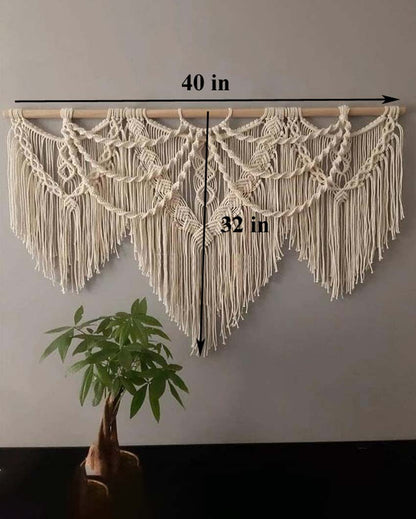 Tassel Natural Driftwood Bohemian Macrame Tapestry Wall Hanging | 40 x 32 inches