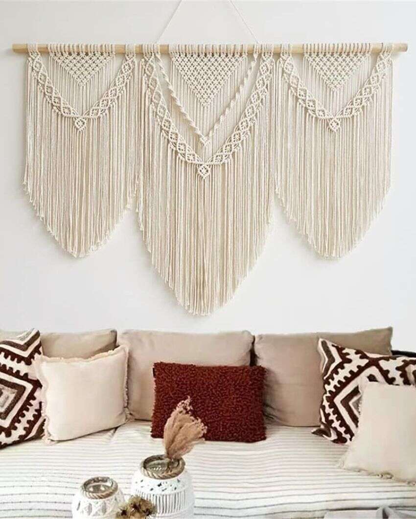 Knoted Natural Driftwood Bohemian Macrame Tapestry Wall Hanging | 38 x 34 inches