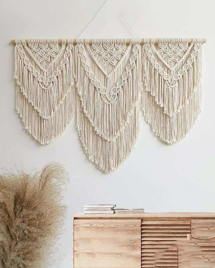 Two Layer Natural Driftwood Bohemian Macrame Tapestry Wall Hanging | 40 x 33 inches